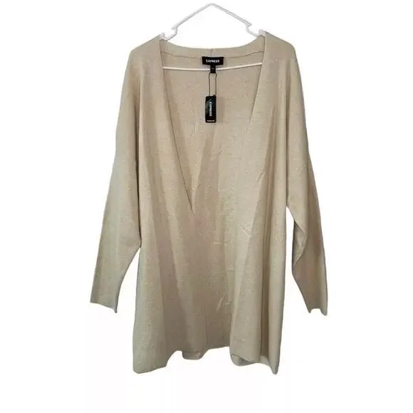 Express Knit Cardigan Duster Long Sleeve Open Front Cream Size Large - NWT - Picture 5 of 9